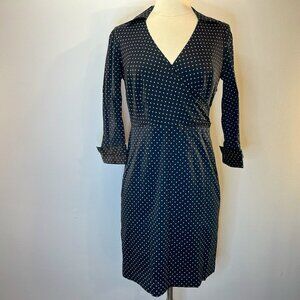 ANN TAYLOR Women's Navy Polka Dot Wrap Dress - Size 2P - NWT $138